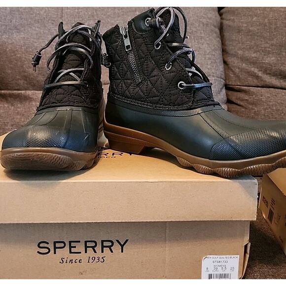 Sperry Duck Boot Black Waterproof Lace Up Quilted Women's Size 8M STS81733 - Picture 3 of 11